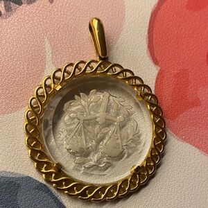 Crown Trifari Gold Intaglio Glass Libra Pendant